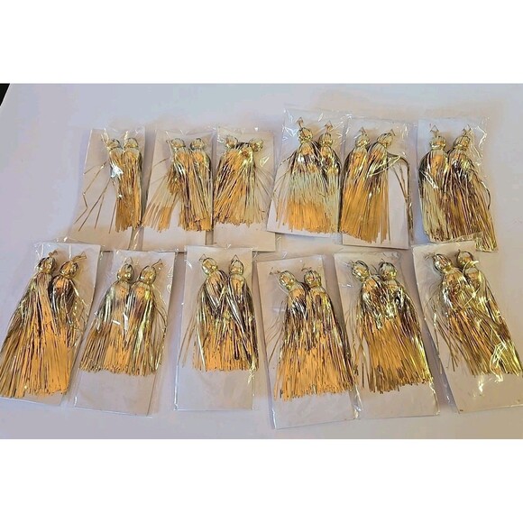 Lot Of 12 Pks Of 2 Gold Tassel Tinsel Holiday Christmas Tree Ornaments 4.5" (24) - Picture 1 of 8